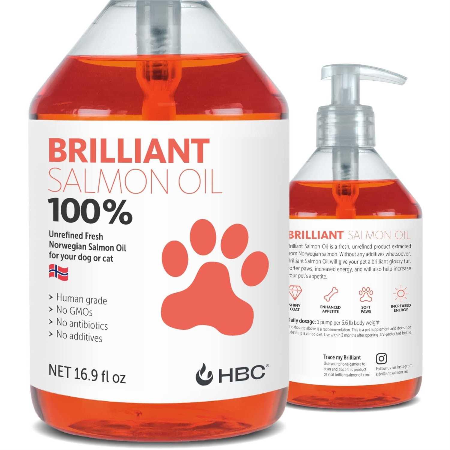 Brilliant Salmon Oil for Dogs, Cats & Puppies Omega 3 Fish Oil Liquid Supplement with DHA, EPA Fatty Acids - Healthber