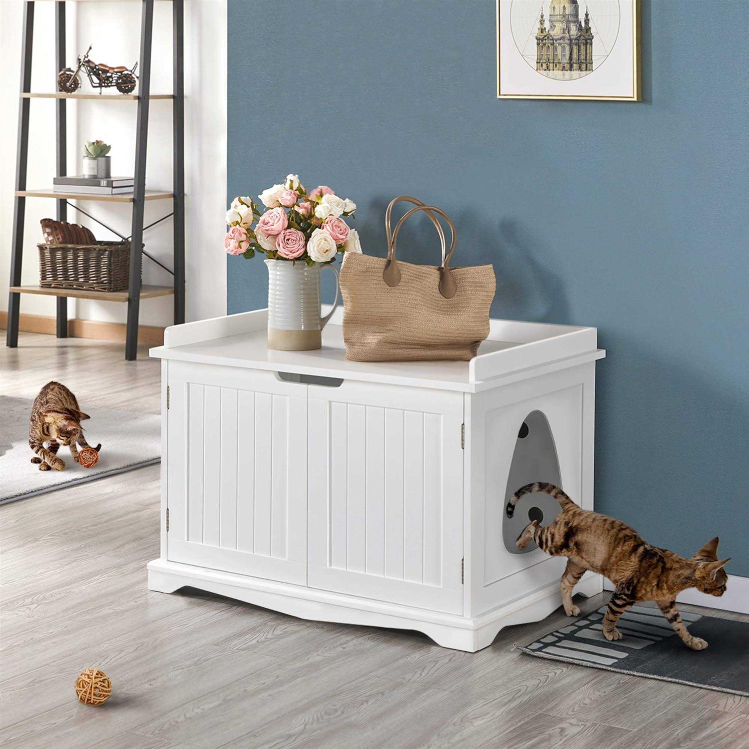 Topeakmart White Decorative Furniture Hidden Washroom Cat Litter Box - Healthber
