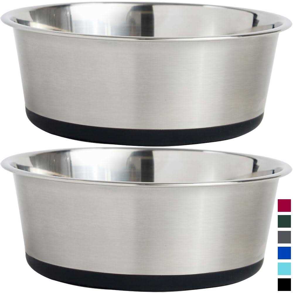 Gorilla Grip Stainless Steel Metal Dog Bowl Set of 2 Rubber Base - Healthber