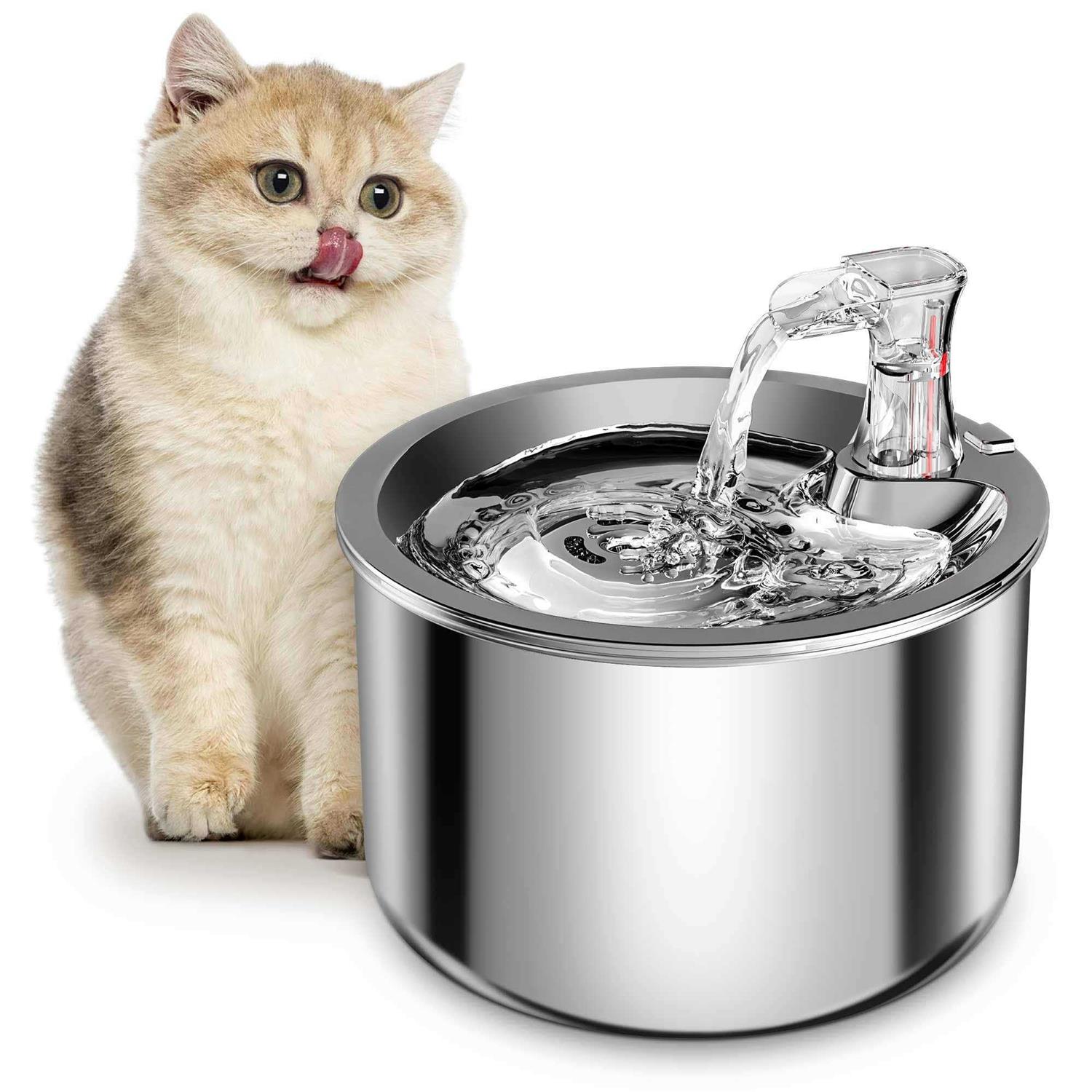 homtyler cat water fountain stainless steel inside ultra-quiet pump - Healthber
