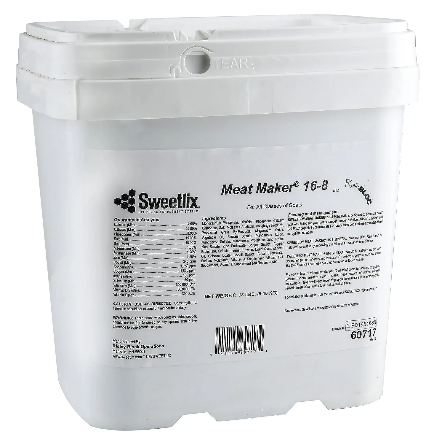 SWEETLIX Meat Maker Goat 16-8 with RainBloc, 18 lbs tub - Healthber