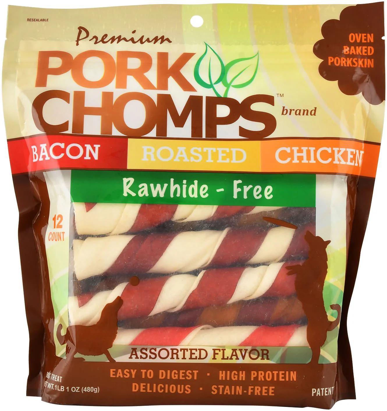 Large Pork Chomps Premium Twists Variety Pack, 12 ct - Healthber