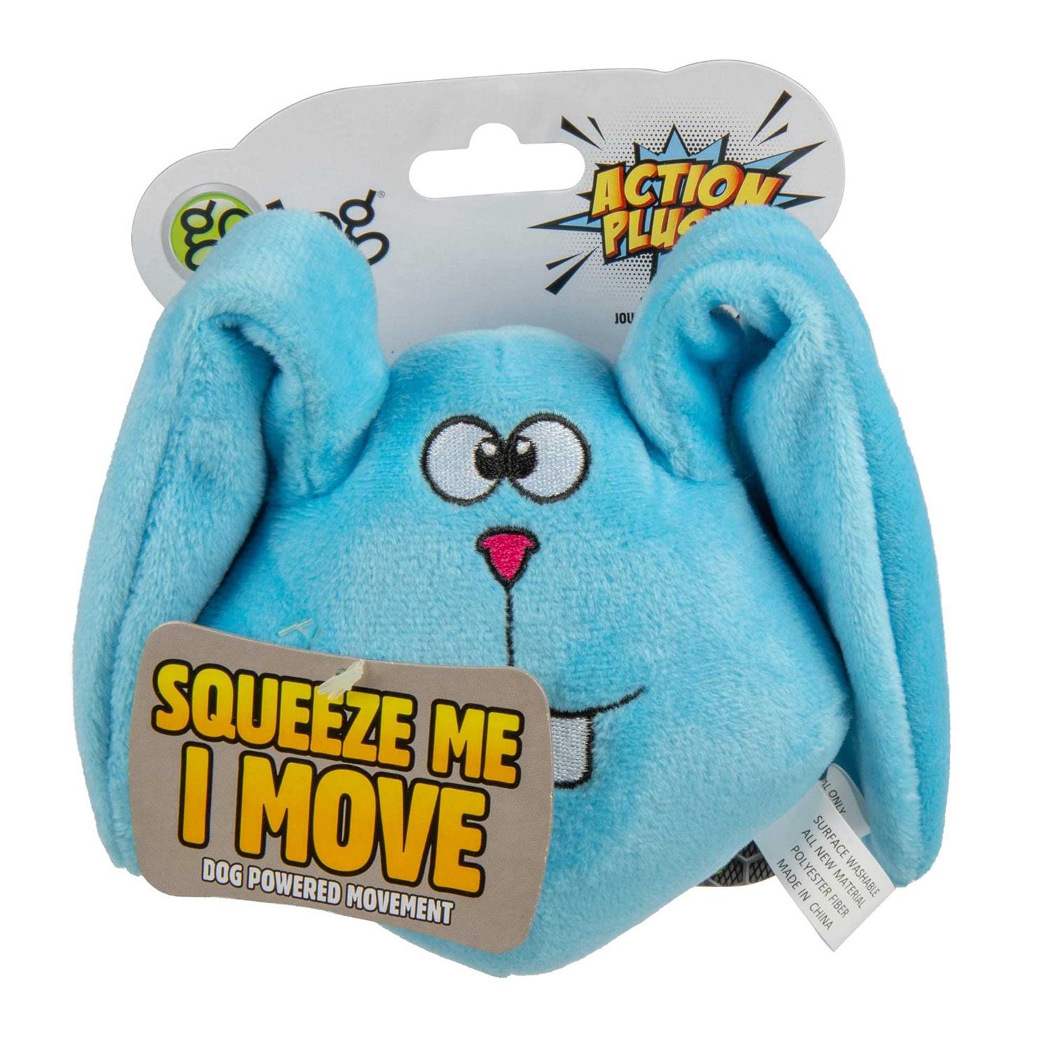 GoDog Action Plush Blue Bunny Animated Squeaker Dog Toy, Blue, Medium - Healthber