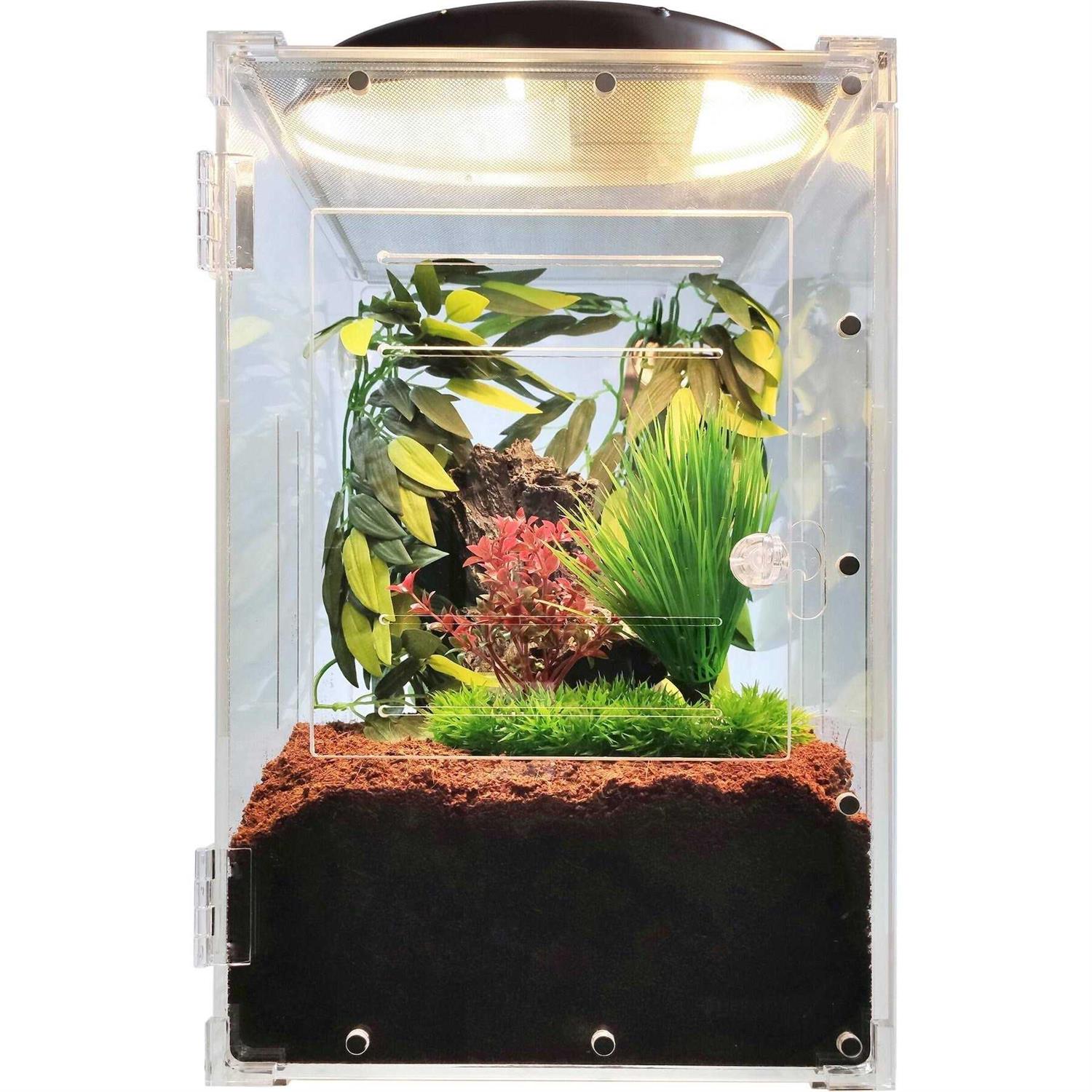 HerpCult Acrylic Reptile Enclosure Front-Opening Small Screen Top w/ Lock 8x8x12 3.3 Gallon - Healthber