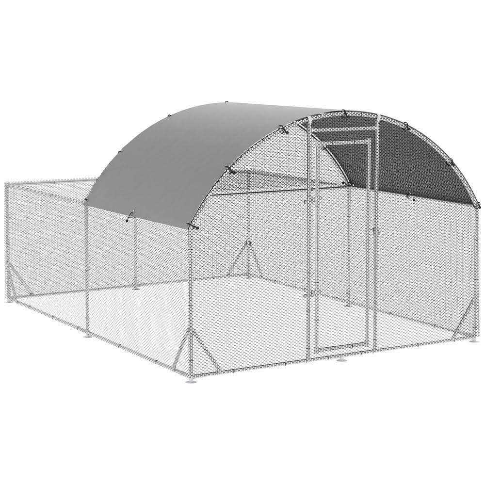 PawHut Metal Chicken Coop Walk-in Enclosure with Cover - Healthber