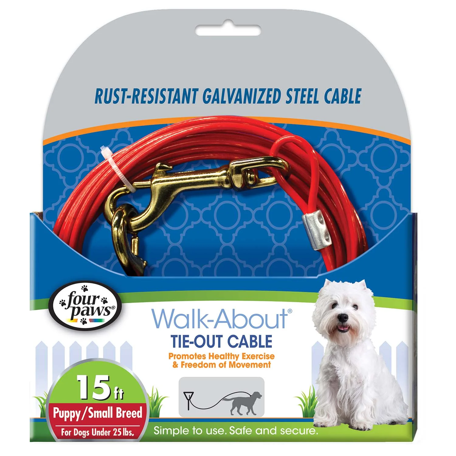 Puppy Dog Tie Out Cable, Red, 15 Ft - Healthber
