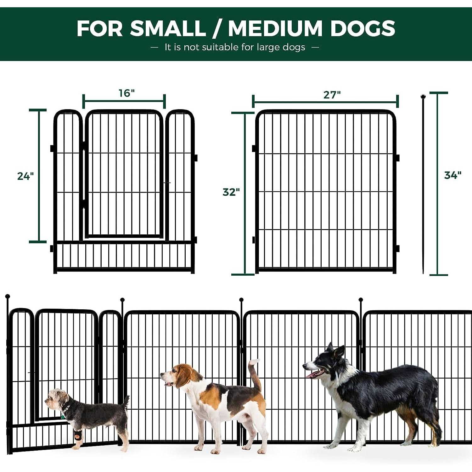 Fxw Rollick Dog Playpen Outdoor Panels Height Dog Fence Exercise Pen with Doors for Medium/Small Dogs - Healthber