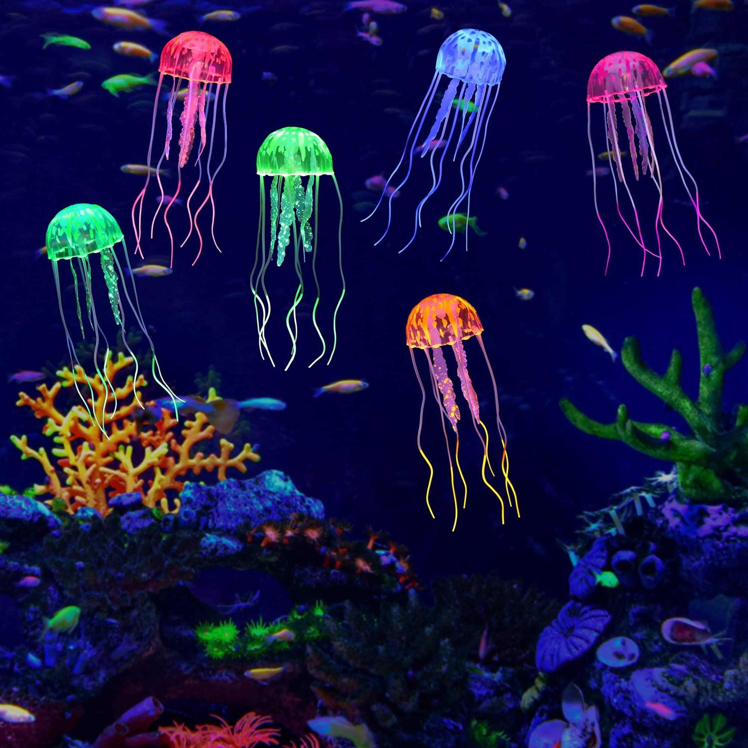 Lpraer 6 Pack Glow Jellyfish Floating Fish Tank Decorations Glowing Effect Silicone Simulation Jellyfish Ornament Aquarium Decorations - Healthber