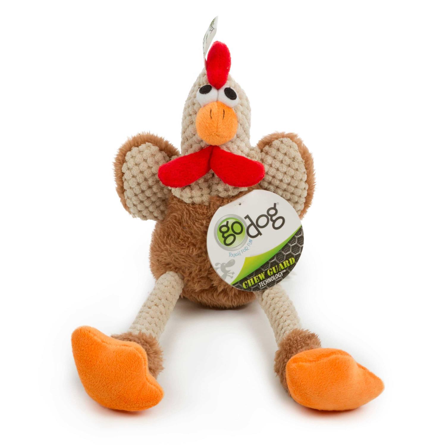 goDog Checkers Chew Guard Skinny Rooster Dog Toy - Healthber
