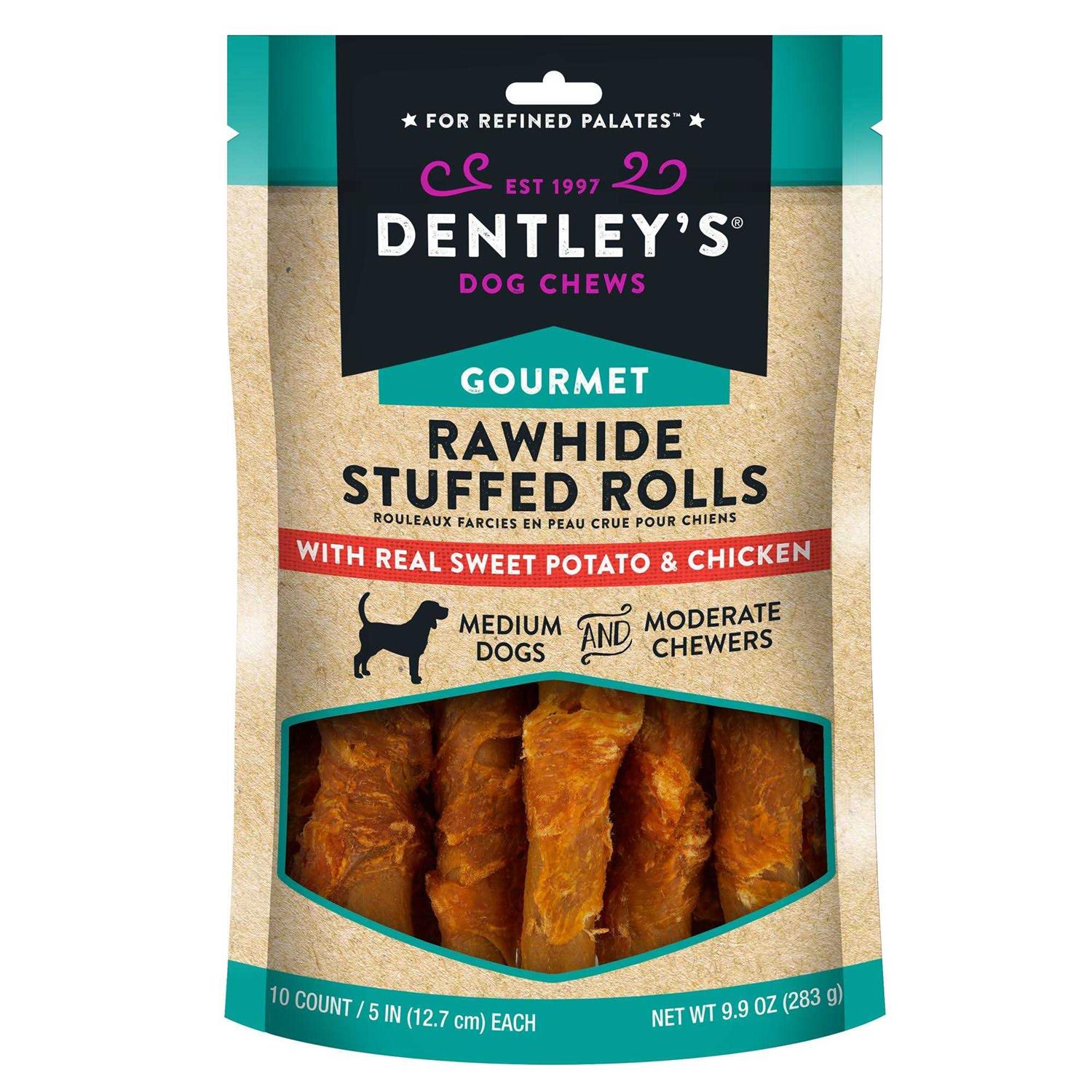 Dentley’s Gourmet Rawhide Stuffed Rolls Dog Treats - Healthber