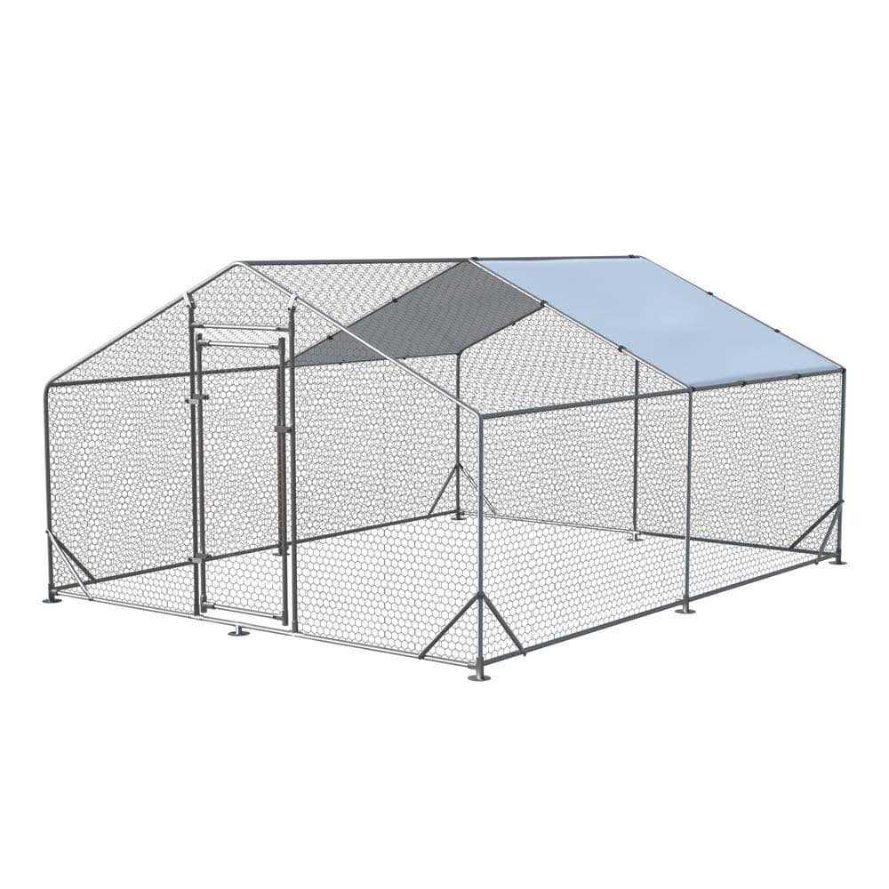 10 ft. L x 13 ft. W x 6.4 ft. H Walk-In Chicken Coop Poultry Cage with Waterproof Cover - Healthber
