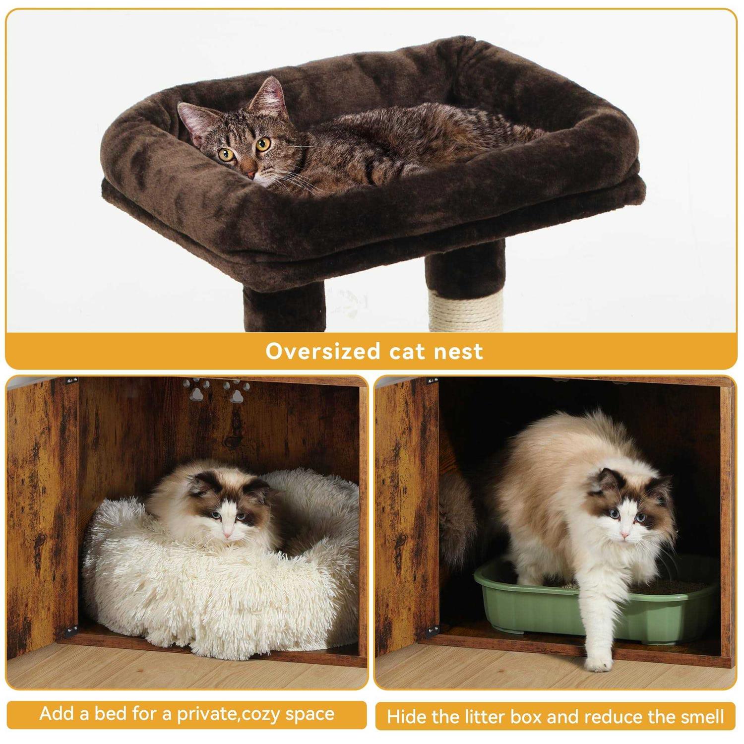 YITAHOME Modern Cat Tree with Litter Box Enclosure, Combo Endtable and - Healthber