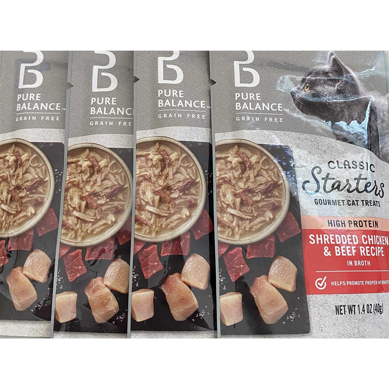 Pure Balance Classic Starters Shredded Chicken & Beef Broth Gourmet Cat Treats - Healthber