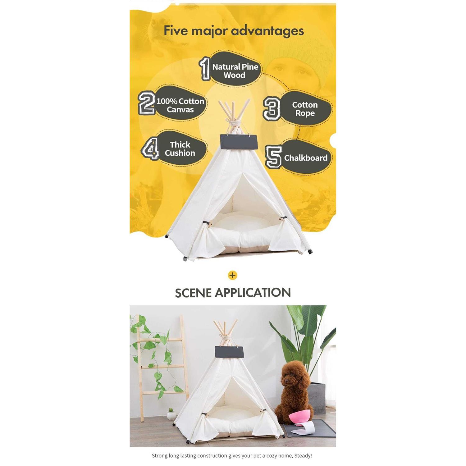 scnbom Pet Teepee Dog & Puppy Cat Bed Portable Houses with Thick Cushion for Pets Up to 20Lbs - Healthber