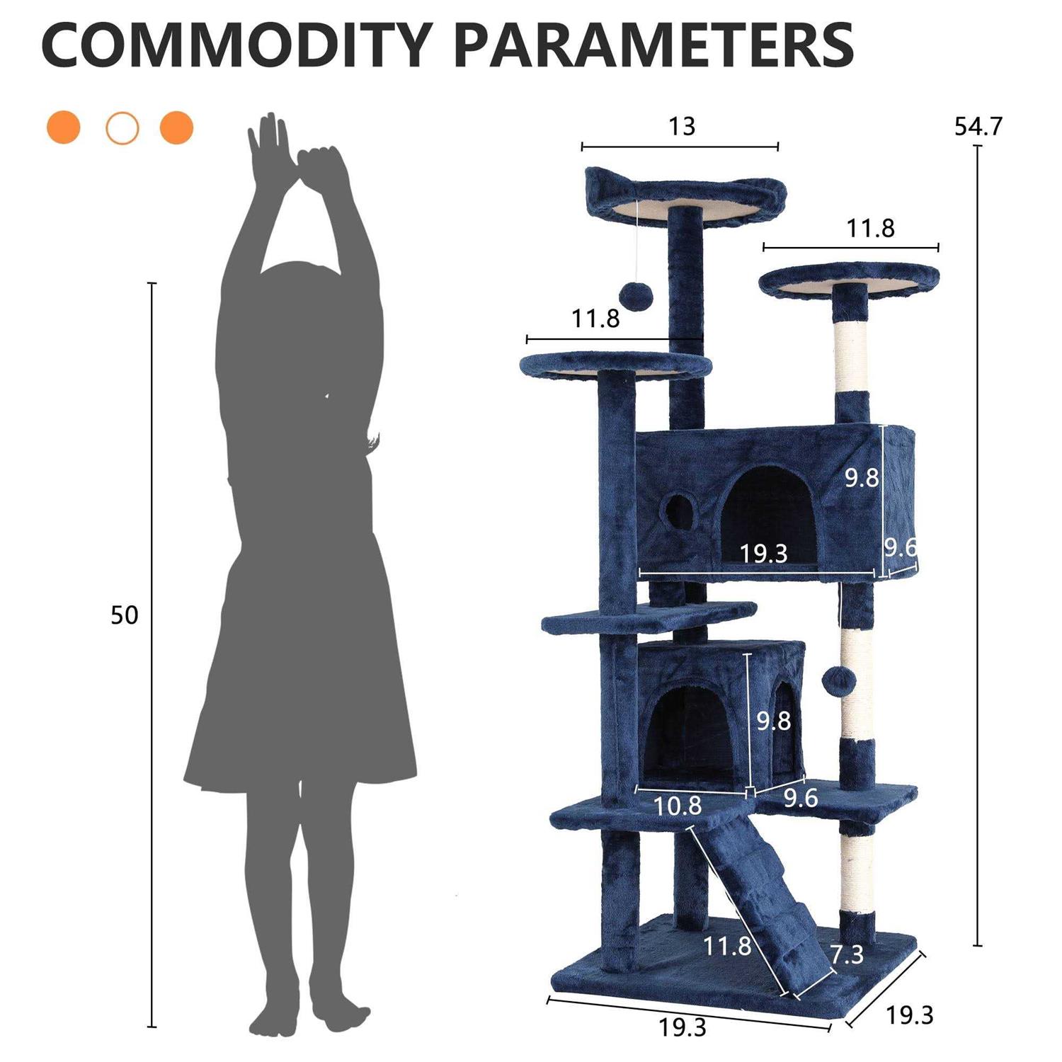 Niamvelo 54-in Double Condo Cat Tree Tower Playhouse with Scratching Post & Perch for Indoor - Healthber