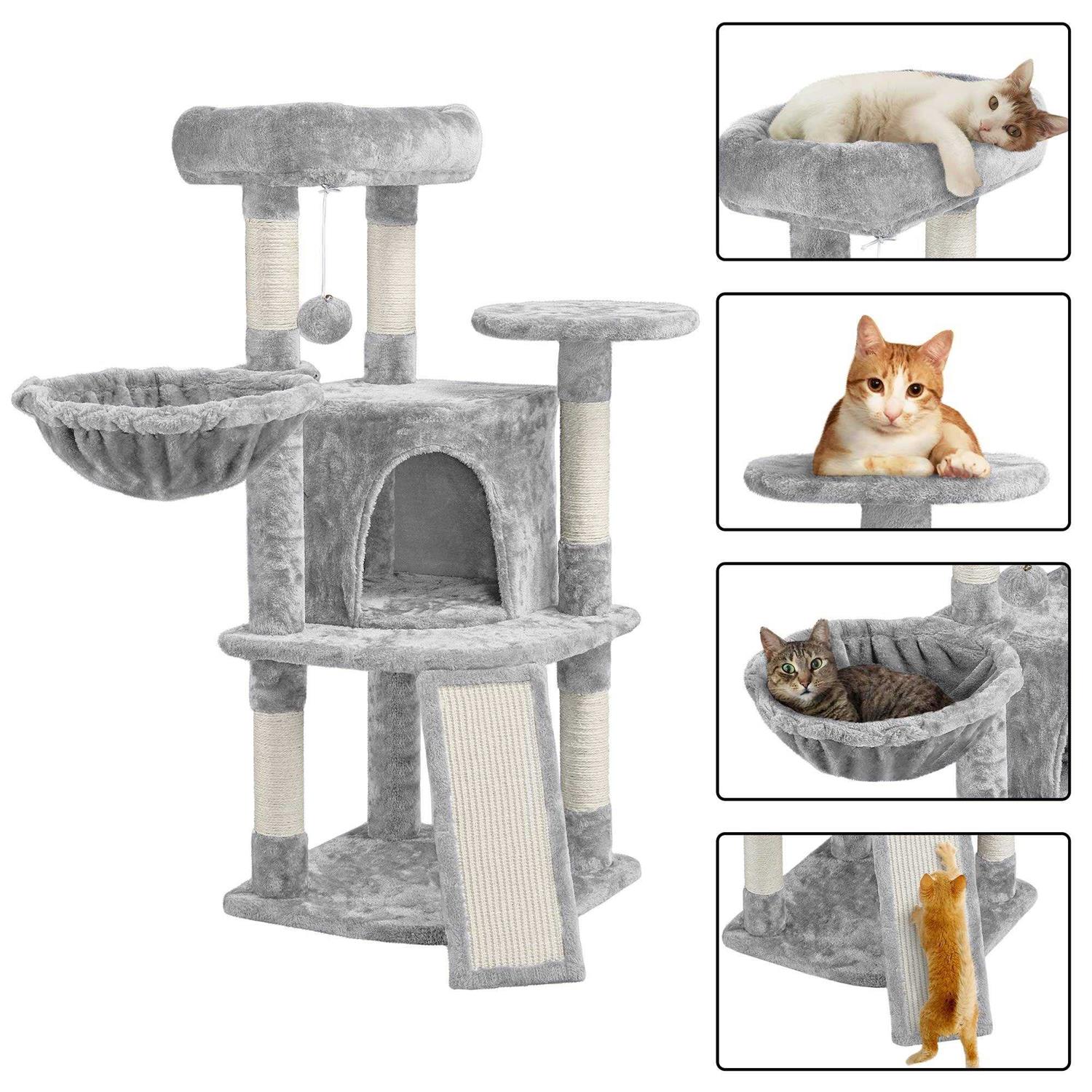 Topeakmart Medium Plush Cat Tree Condo with Basket - Healthber