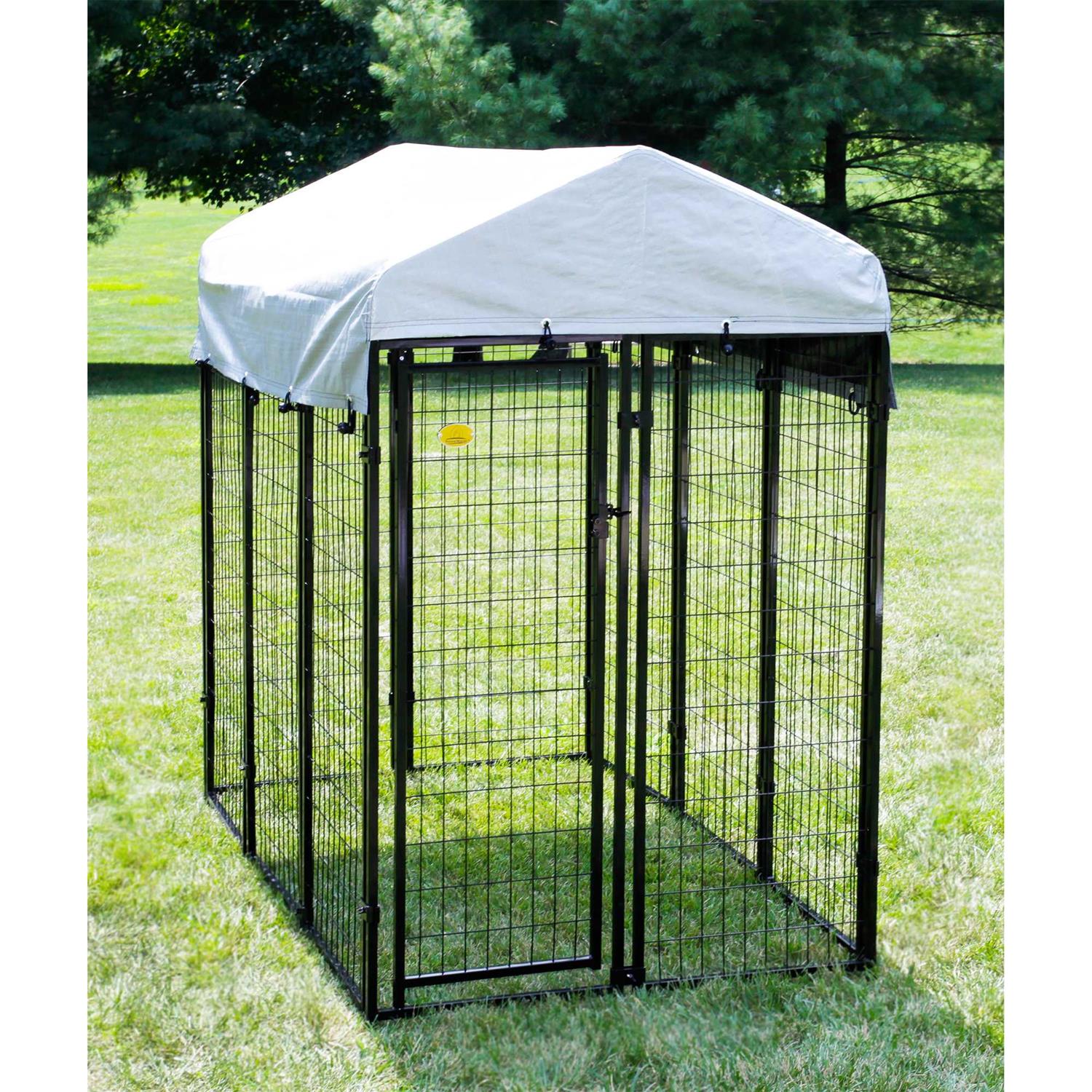 KennelMaster Vinyl Coated Welded Wire Boxed Dog Kennel, Black, 6-ft x 4-ft x 6-ft - Healthber