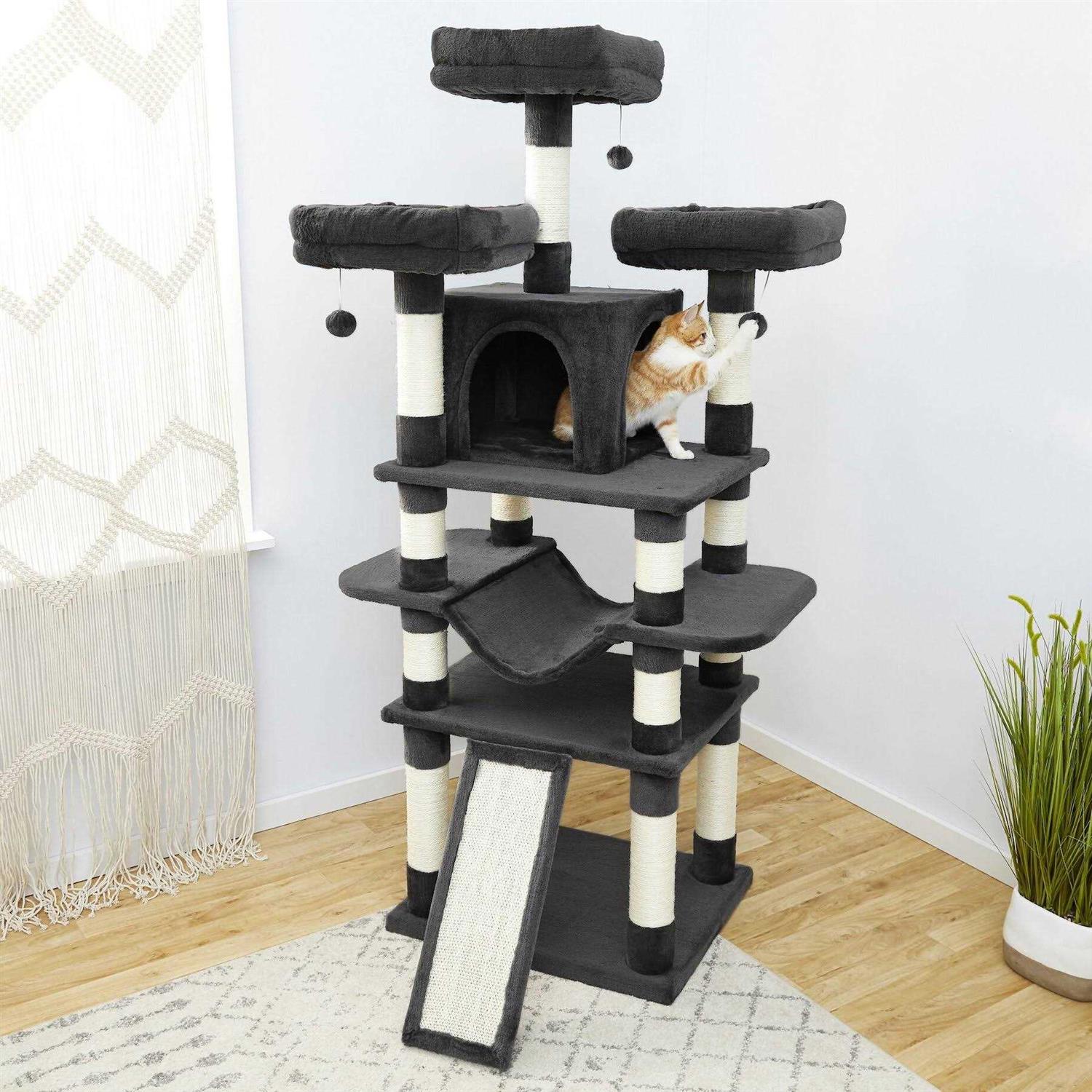 Frisco 68-in Faux Fur Cat Tree Condo - Healthber