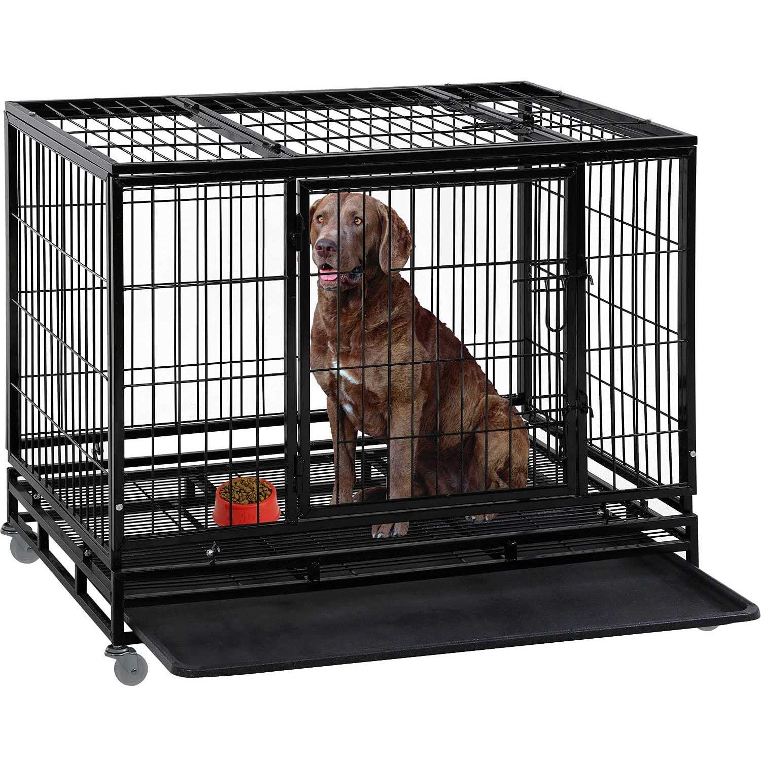 BestPet Dog Crate Cage for Large Dogs Heavy Duty Dog Kennel Pet Playpen for Training Indoor Outdoor with Plastic Tray Double Doors & Locks Design - Healthber