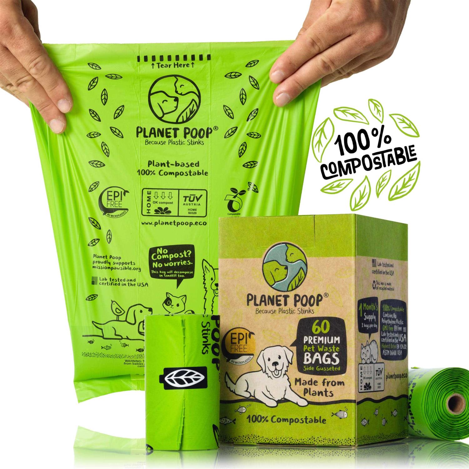 PLANET Poop Home Compostable Dog Poop Bags Pet Waste Bags on Refill Rolls - Healthber