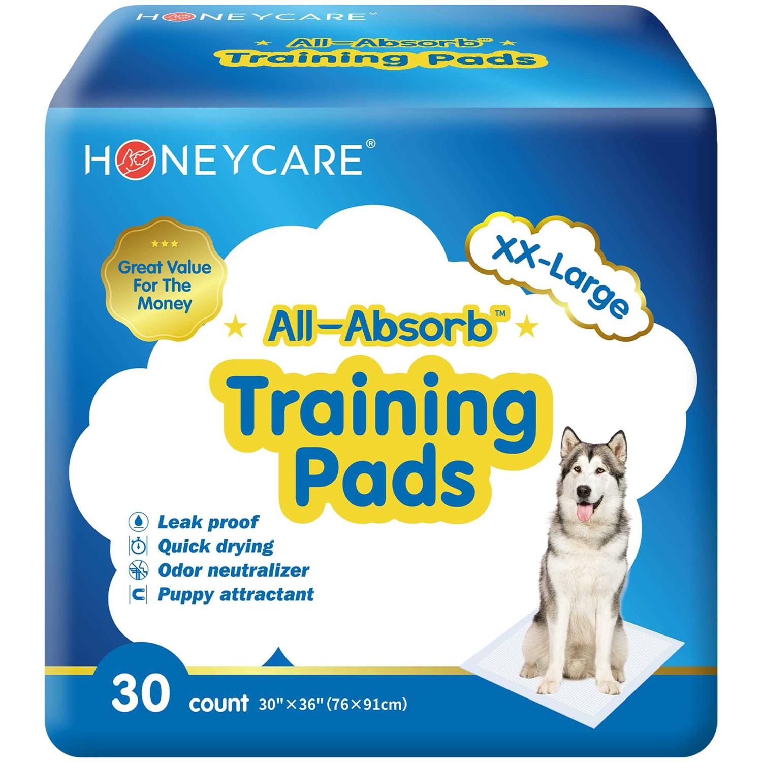 Honey Care All-Absorb Dog and Puppy Training Pads, Ultra Absorbent and Odor Eliminating - Healthber