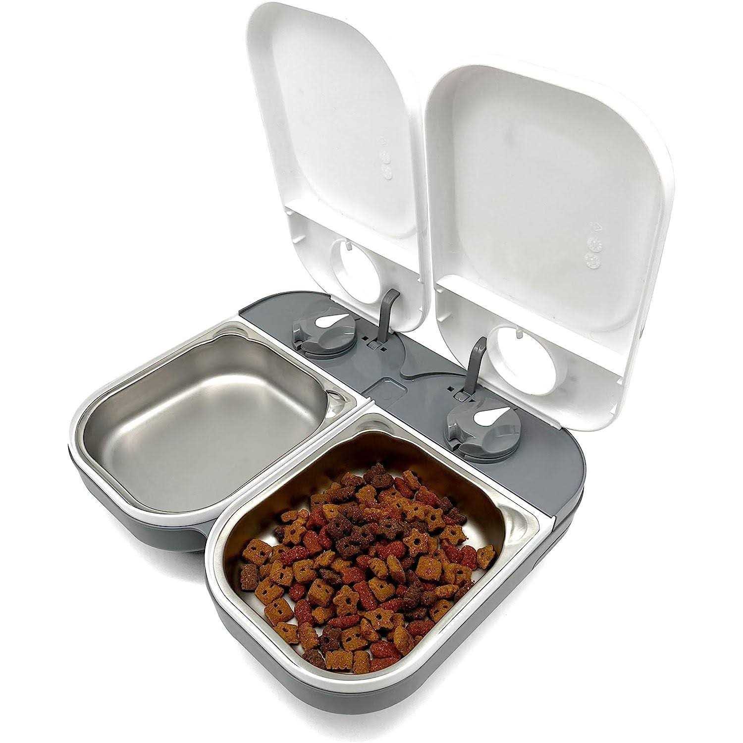 Closer Pets Two-Meal Automatic Pet Feeder with Stainless Steel Bowl Inserts - Healthber
