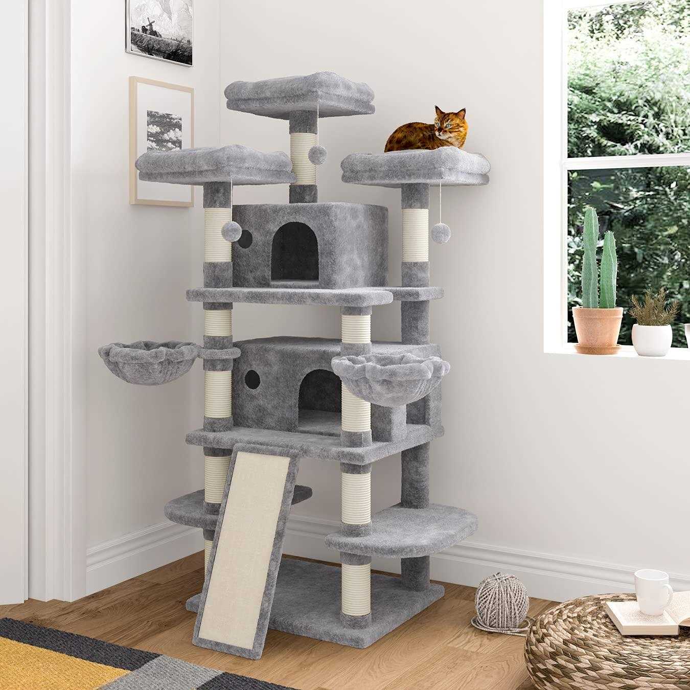 IMUsee 68 Inches Multi-Level Cat Tree for Large Cats/Big Cat Tower with Cat Condo/Cozy Plush Perches/Sisal Scratching - Healthber