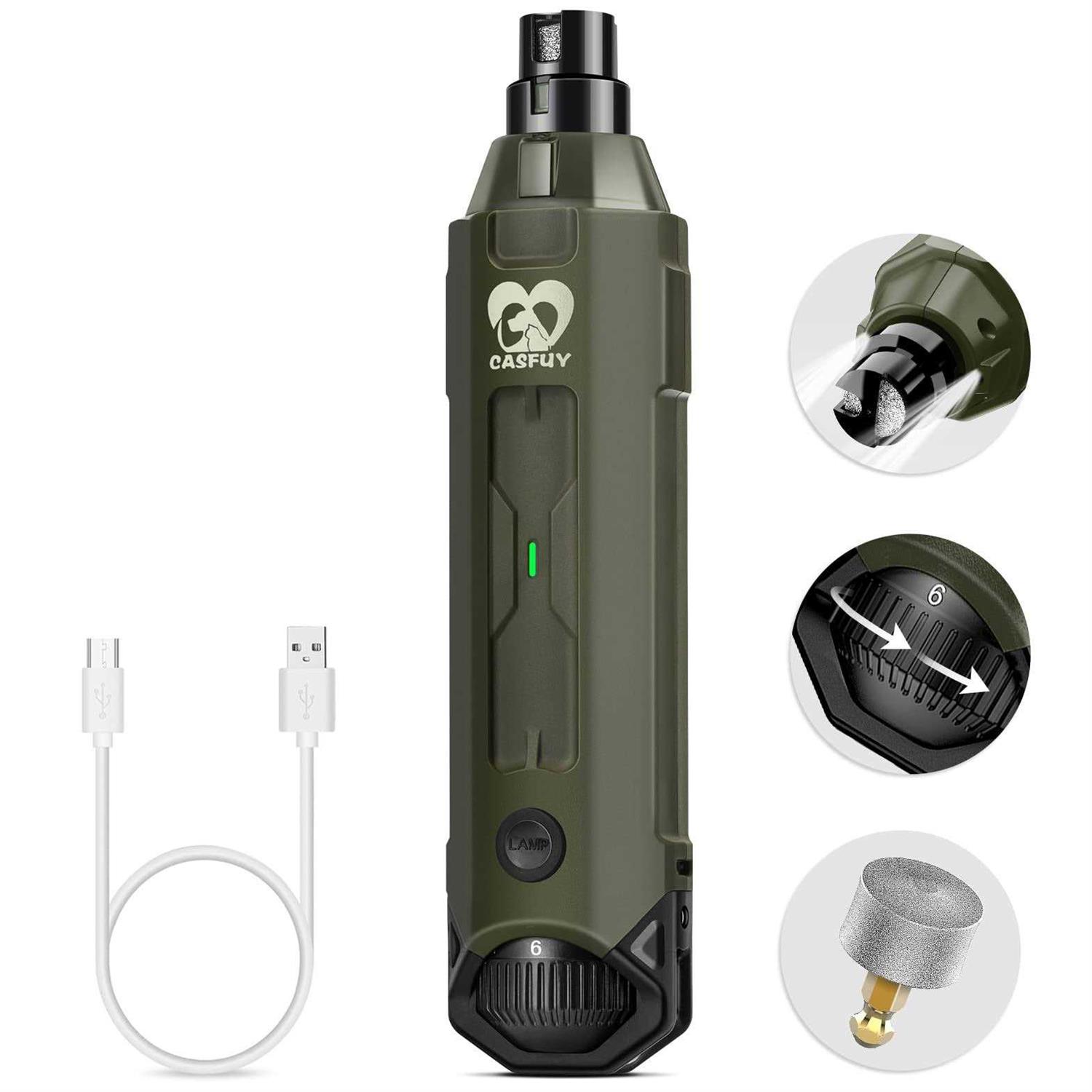 Casfuy 6-Speed Dog Nail Grinder Newest Enhanced Pet Nail Grinder Super Quiet Rechargeable Electric Dog Nail Trimmer Painless Paws Grooming - Healthber