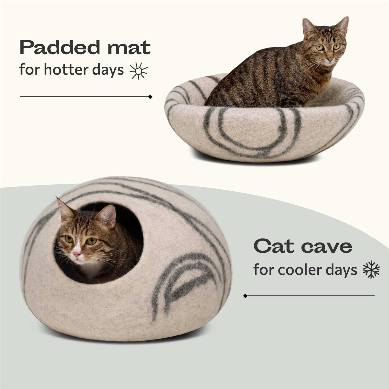 MEOWFIA Premium Felt Cat Bed Cave Handmade 100% Merino Wool Bed for Cats and Kittens - Healthber