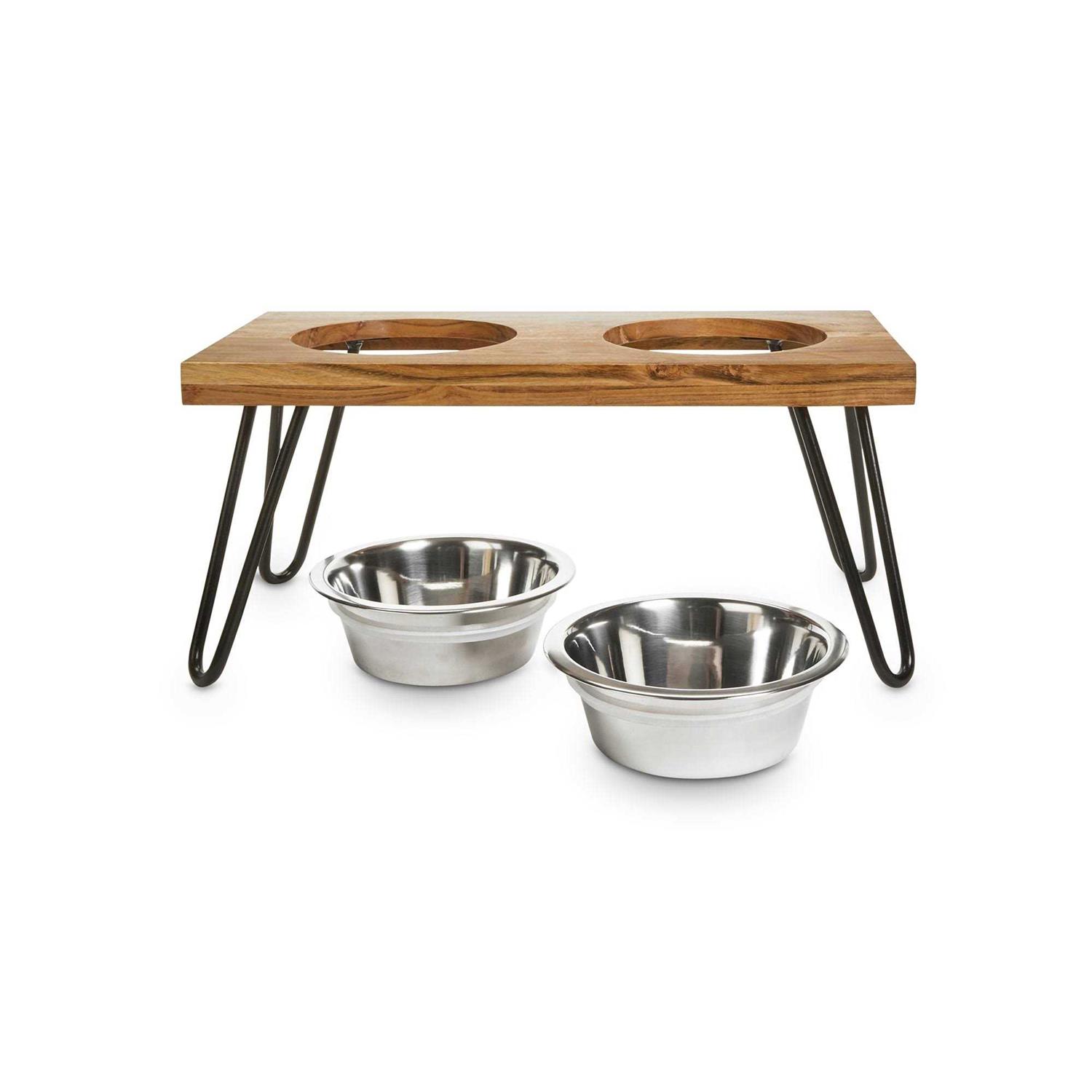 EveryYay Better Together Elevated Wood Double Diner with Stainless-Steel Bowls for Dogs - Healthber