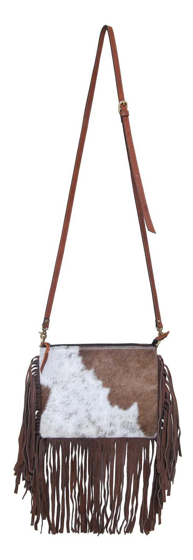 Rafter T Cowhide & Fringe Crossbody - Healthber