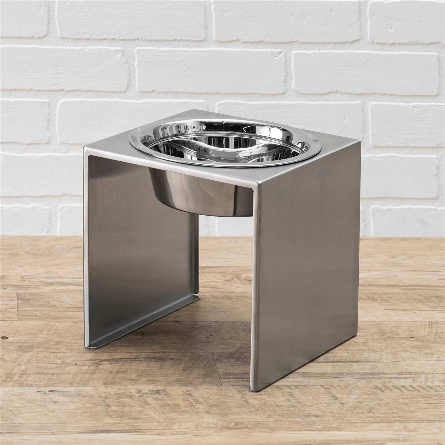 NMN Designs Slate Single Bowl Elevated Diner Tall Raised Dog Feeder Brushed Stainless Small Medium Breeds Pet Feeding - Healthber