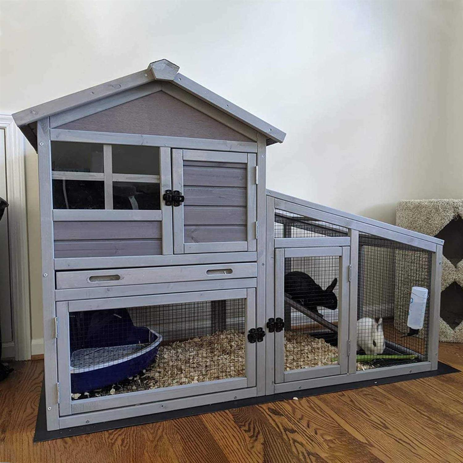 Gutinneen Rabbit House Indoor Outdoor Rabbit Hutch with Ventilation Door,Wooden Bunny cage with No LeakageTray - Healthber