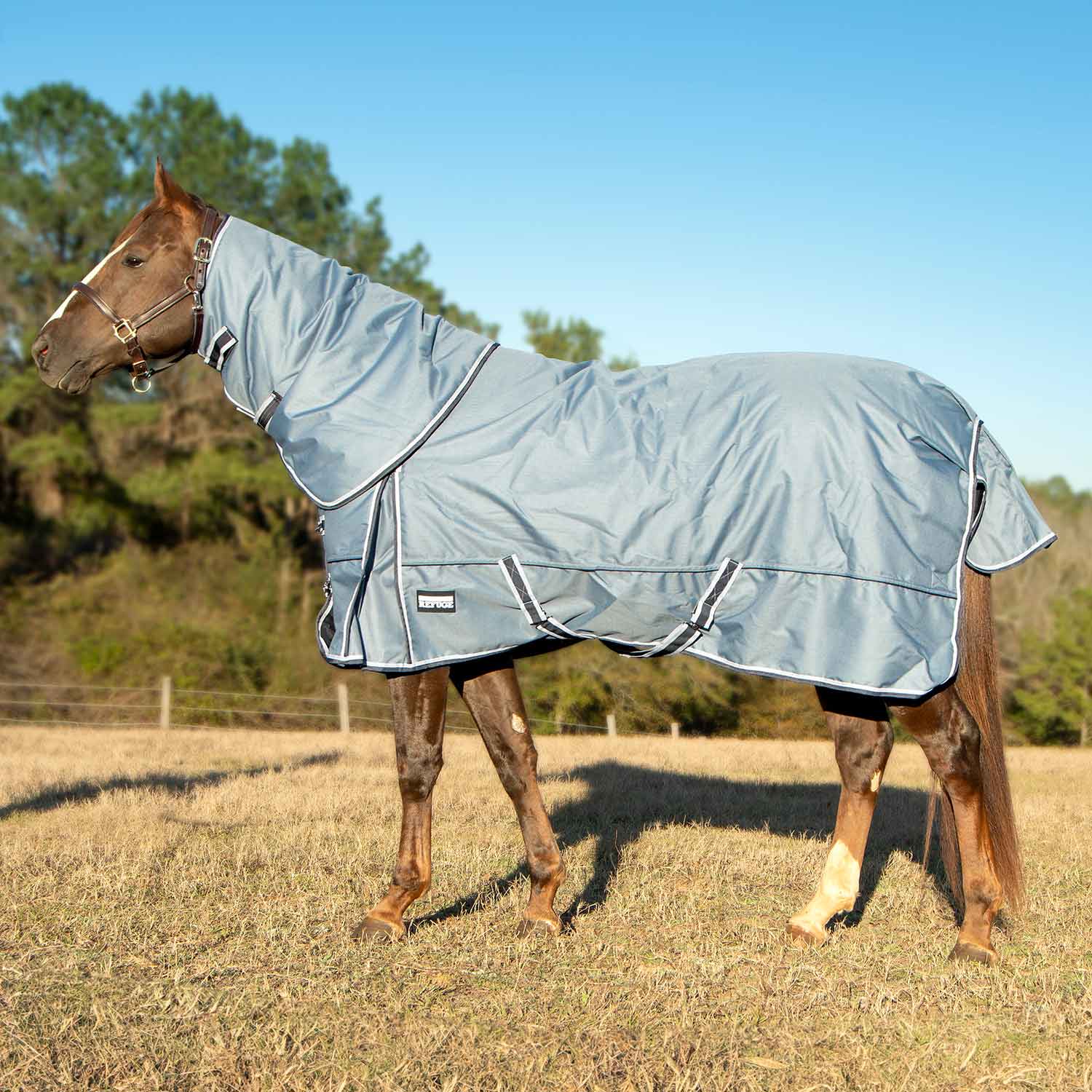 Poplar Head Refuge 1200 Denier Turnout Blanket with Detachable Neck, 240 Gram, Hamilton Blue - Healthber