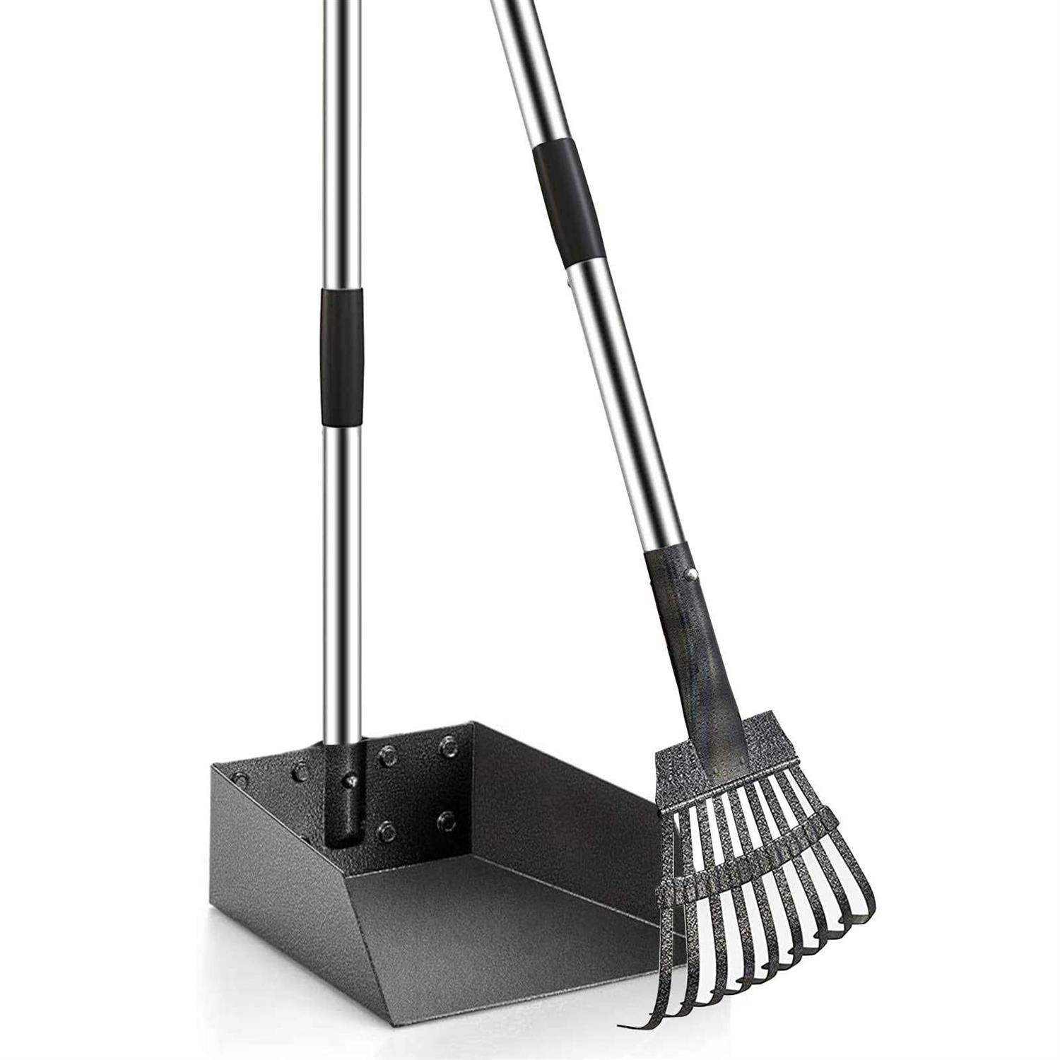SUNLAX Pooper Scooper, Durable Dog Poop Scoop Long Handle Tray and Rake Set for Large Medium Small Dogs - Healthber