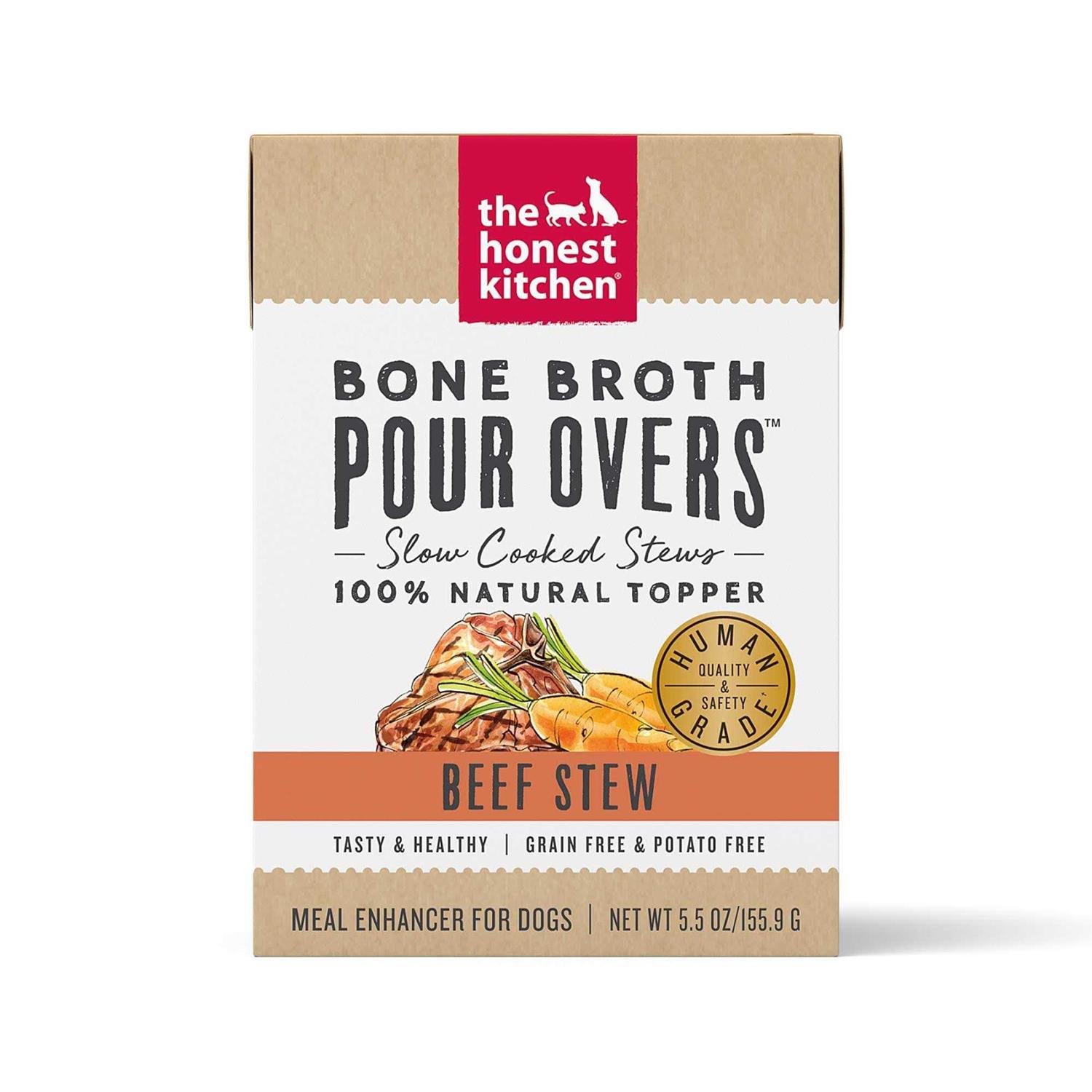 The Honest Kitchen Bone Broth POUR OVERS Beef Stew Wet Dog Food Topper, 5.5-oz, case of 12 - Healthber