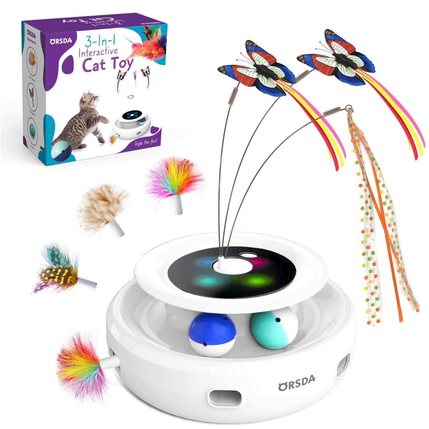 ORSDA 3-in-1 Cat Toys Rechargeable Interactive Cat Toys for Indoor Cats Automatic Kitten Toy - Healthber