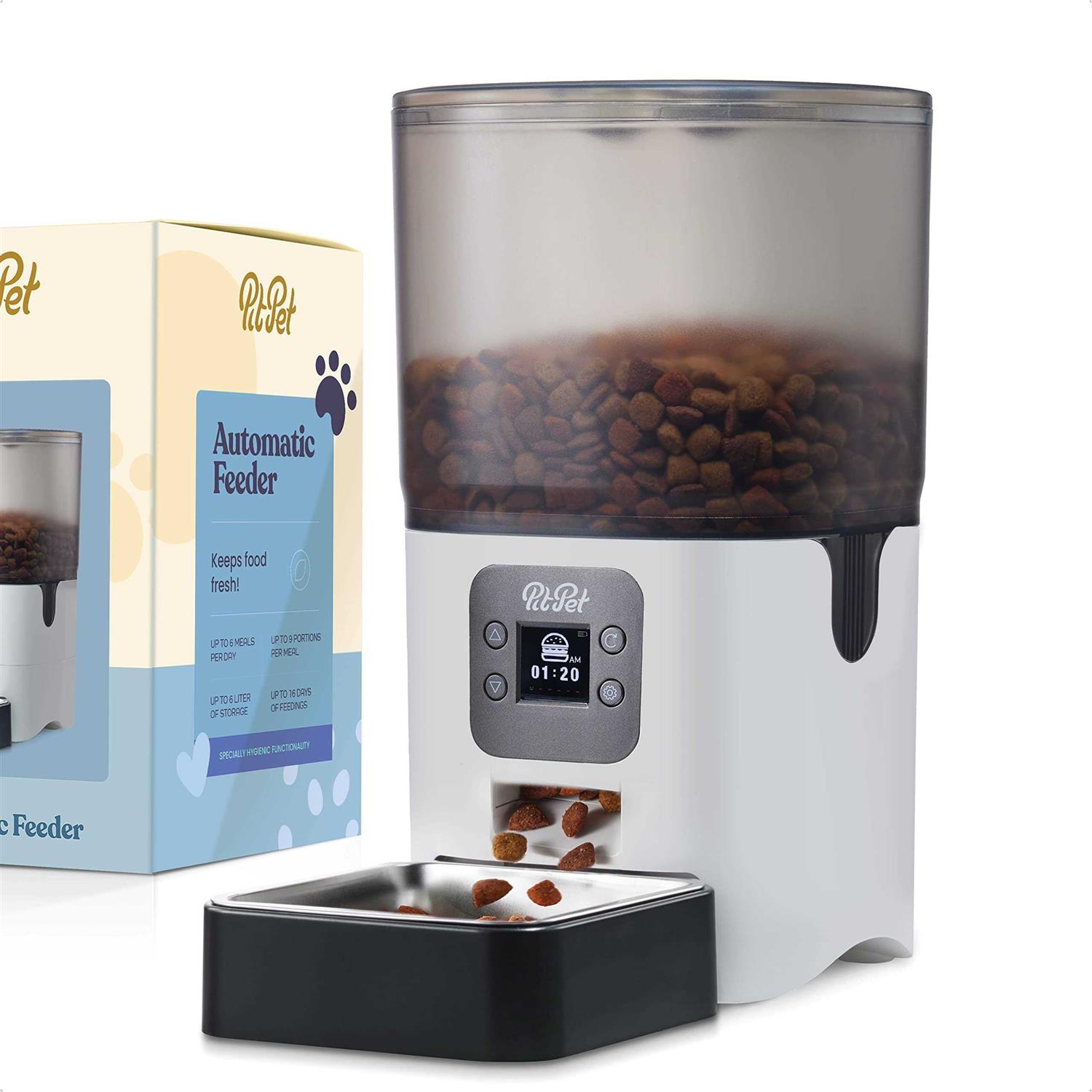 Pitpet Smart Automatic Cat Feeder 6-L Reliable Automatic Cat Food Dispenser with Display LCD Screen for Easy Set Up -Portion Control Automatic Dog - Healthber