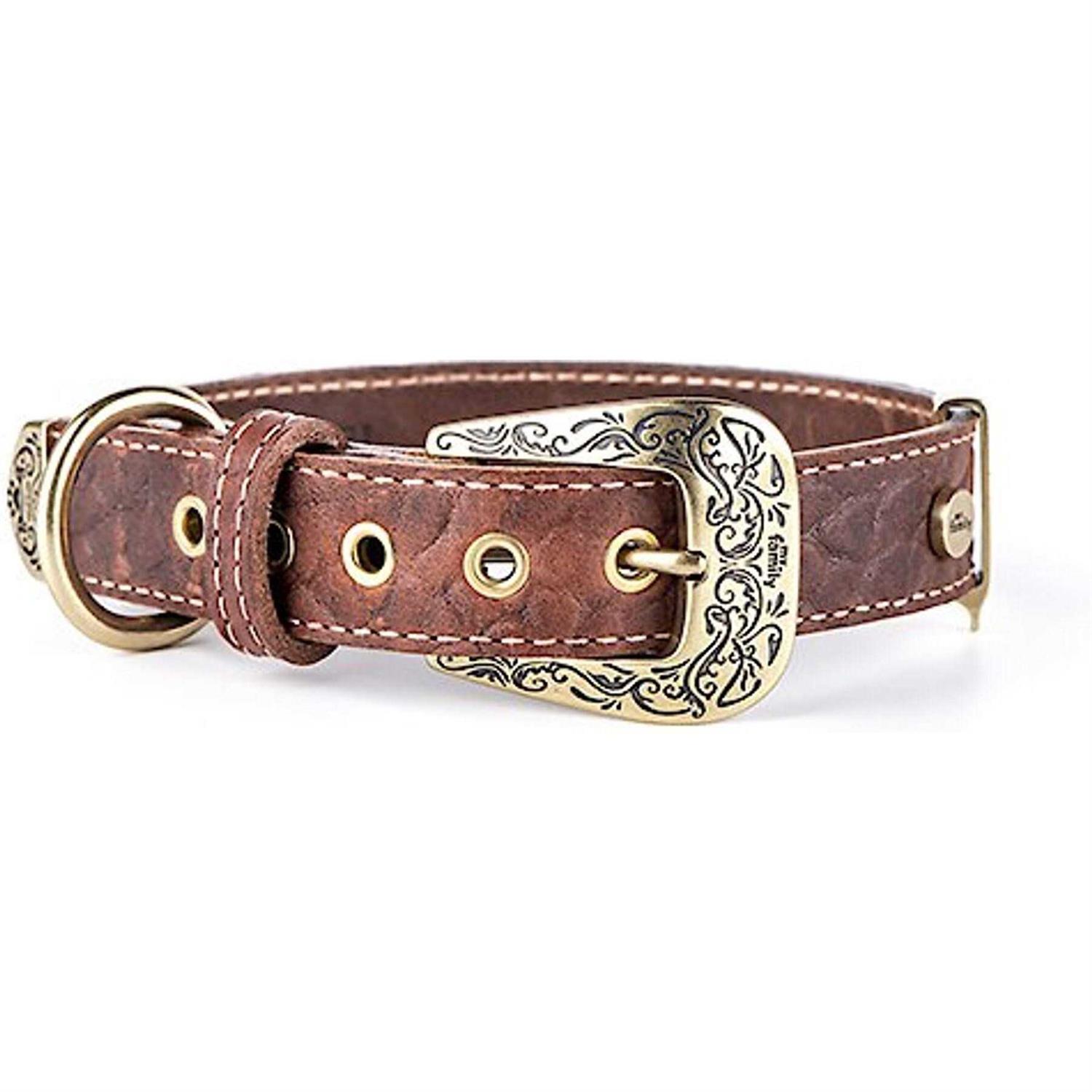 MyFamily El Paso Genuine Embossed Italian Leather Dog Collar - Healthber