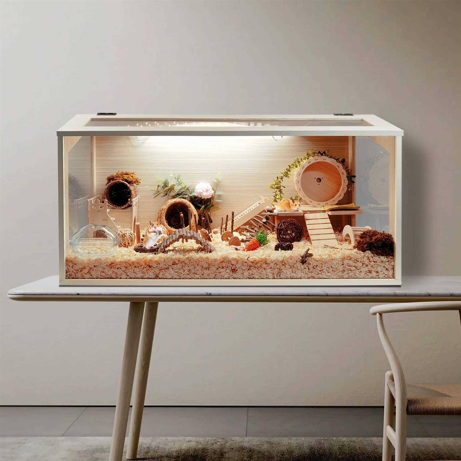 Prolee Hamster Cage Wooden Mice and Rat Habitat Openable Top with Acrylic Sheets Solid Built - Healthber