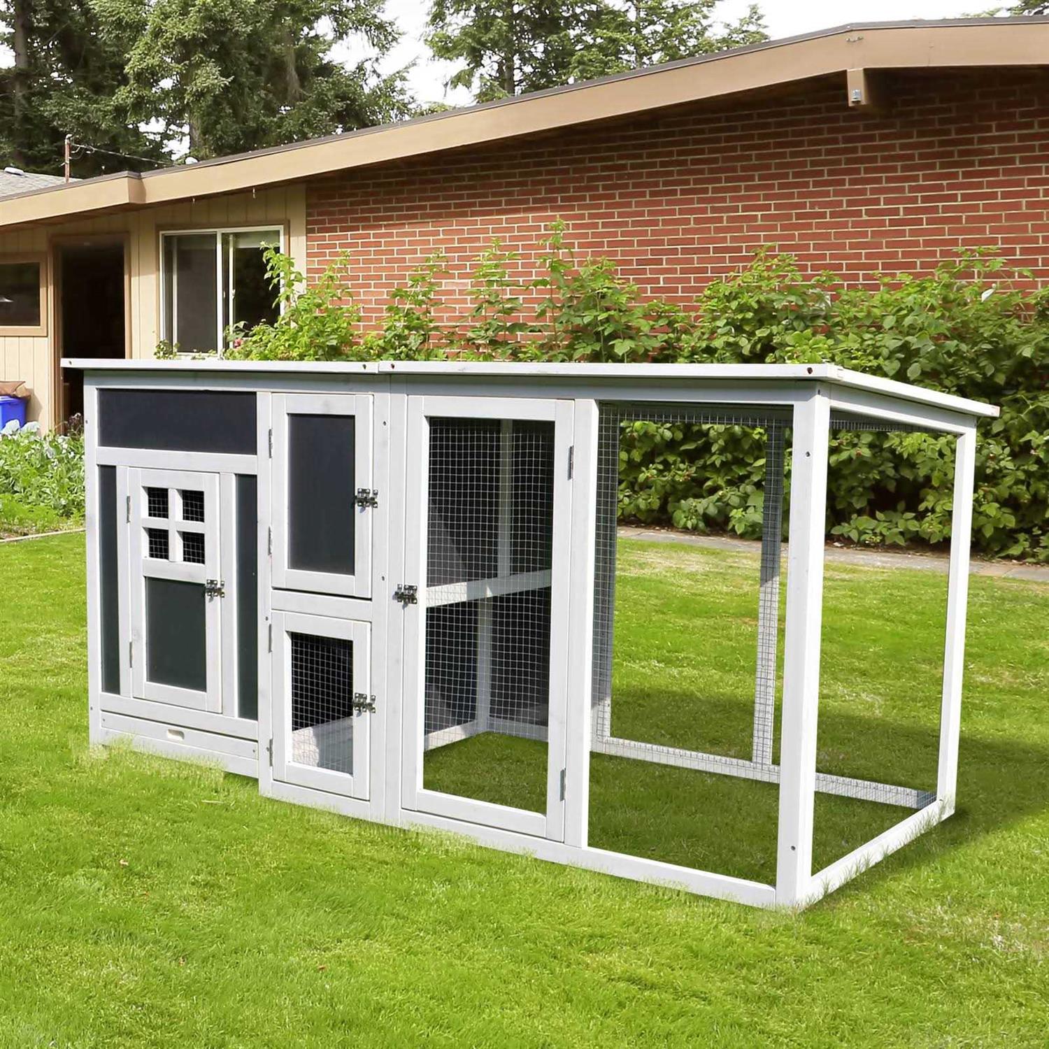 PawHut 63 Outdoor Chicken Coop Wooden Chicken Cage with Run Area - Healthber