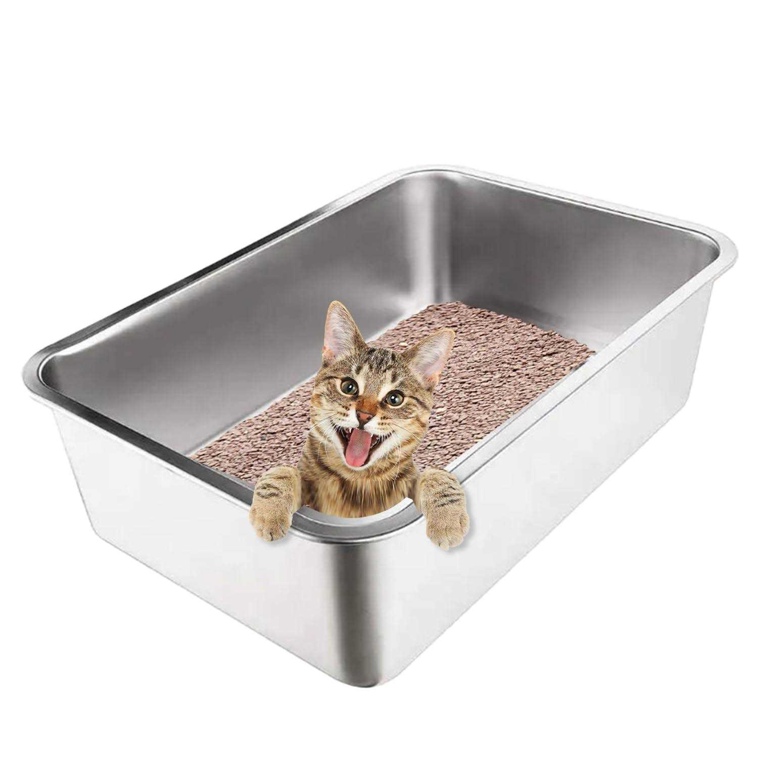 Stainless Steel Cat Litter Box With High Sides Never Absorbs Odor, Stains or Rusts - Healthber