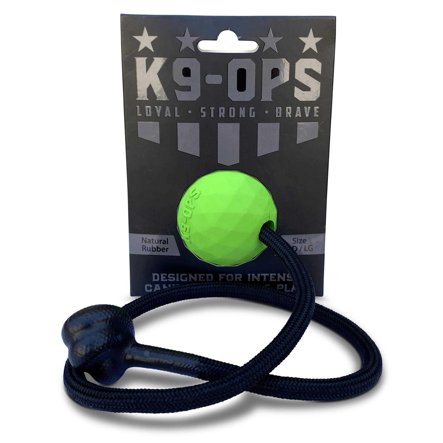 K9 Ops Dog Ball on a Rope moki Tug Toy Solid Rubber Fetch Training Reward - Healthber