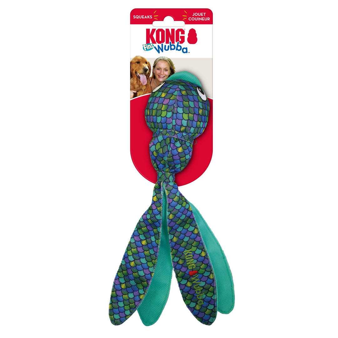 KONG Wubba Finz Blue Dog Toy - Healthber
