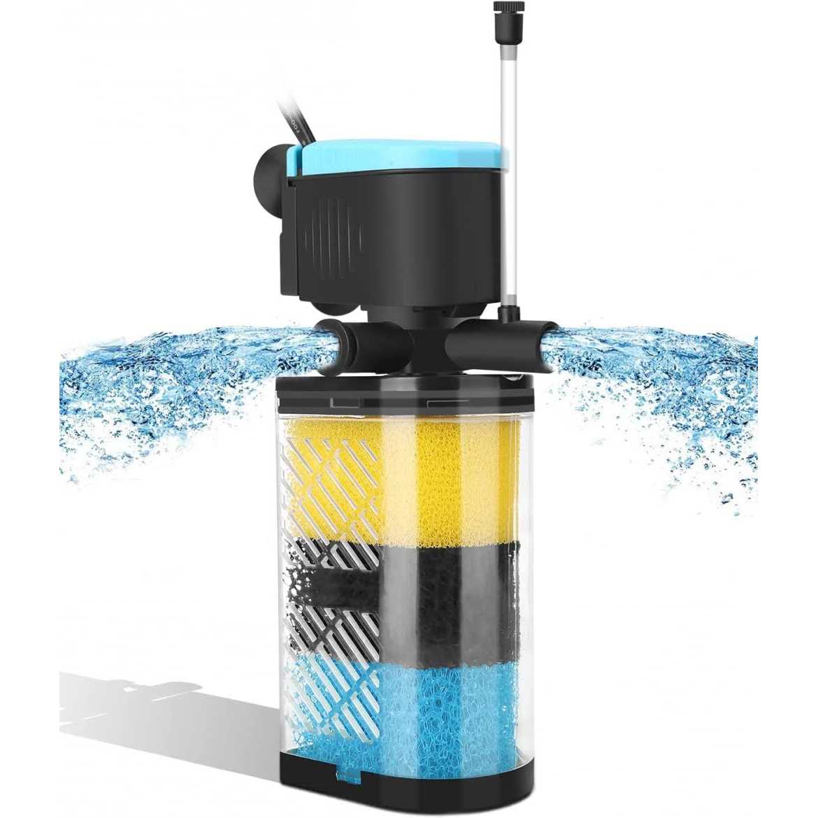 AquaMiracle Aquarium Filter 3-Stage in-Tank Filter Internal Fish Tank Filter Turtle Filter Fish Tanks with Dual Water Outlet - Healthber