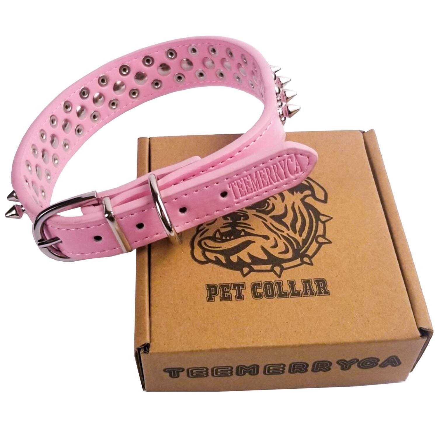 Teemerryca Adjustable Leather Spiked Studded Dog Collars with a Squeak Ball Gift for Small Medium Large Pets Like Cats/Pit Bull/Bulldog - Healthber