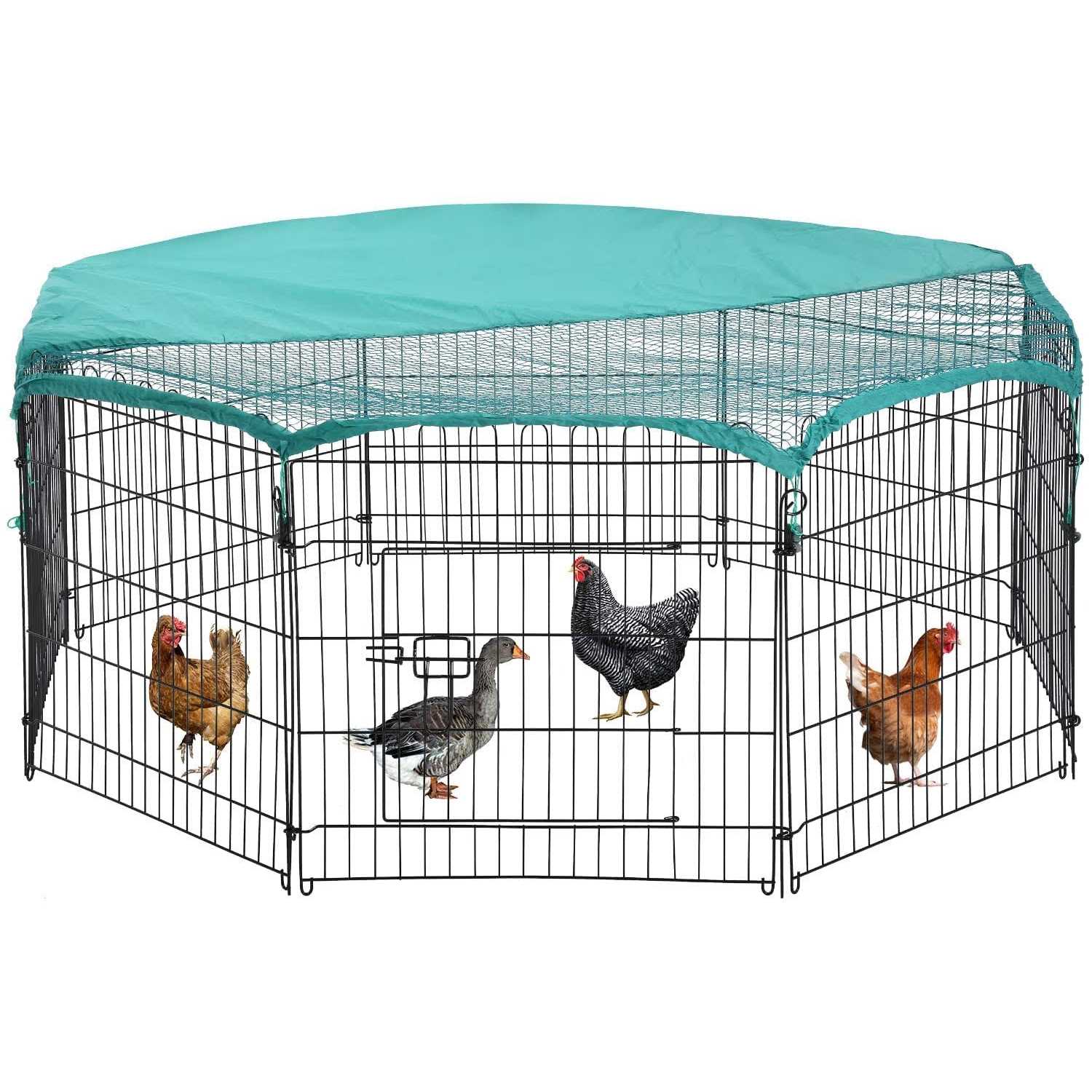 BestPet Large Metal Chicken Coop Chicken Run Outdoor Walk-in Poultry Cage Duck Coop Chicken Pen Pet Playpen w/Door & Cover Rabbit Enclosure - Healthber