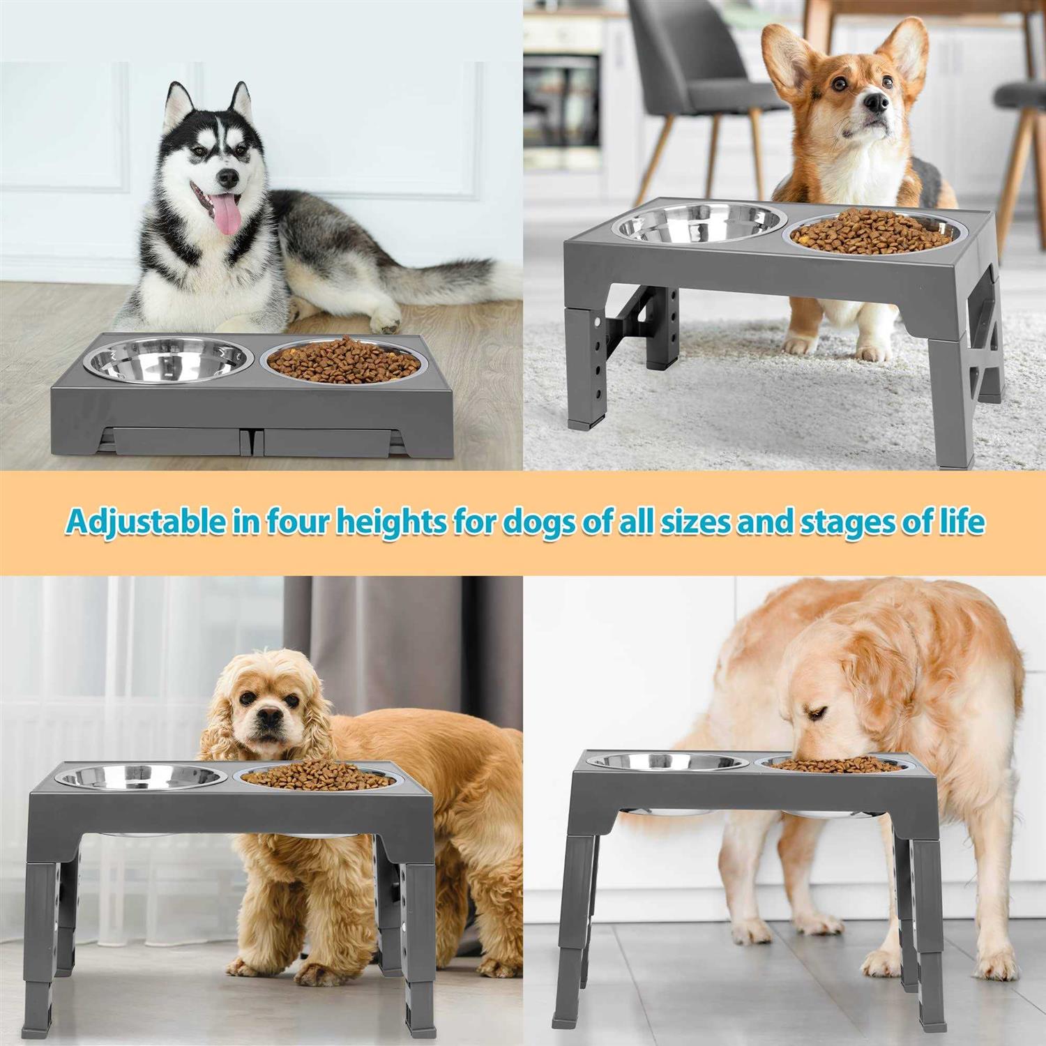 Niubya Elevated Dog Bowls with 2 Stainless Steel Dog Food Bowls - Healthber