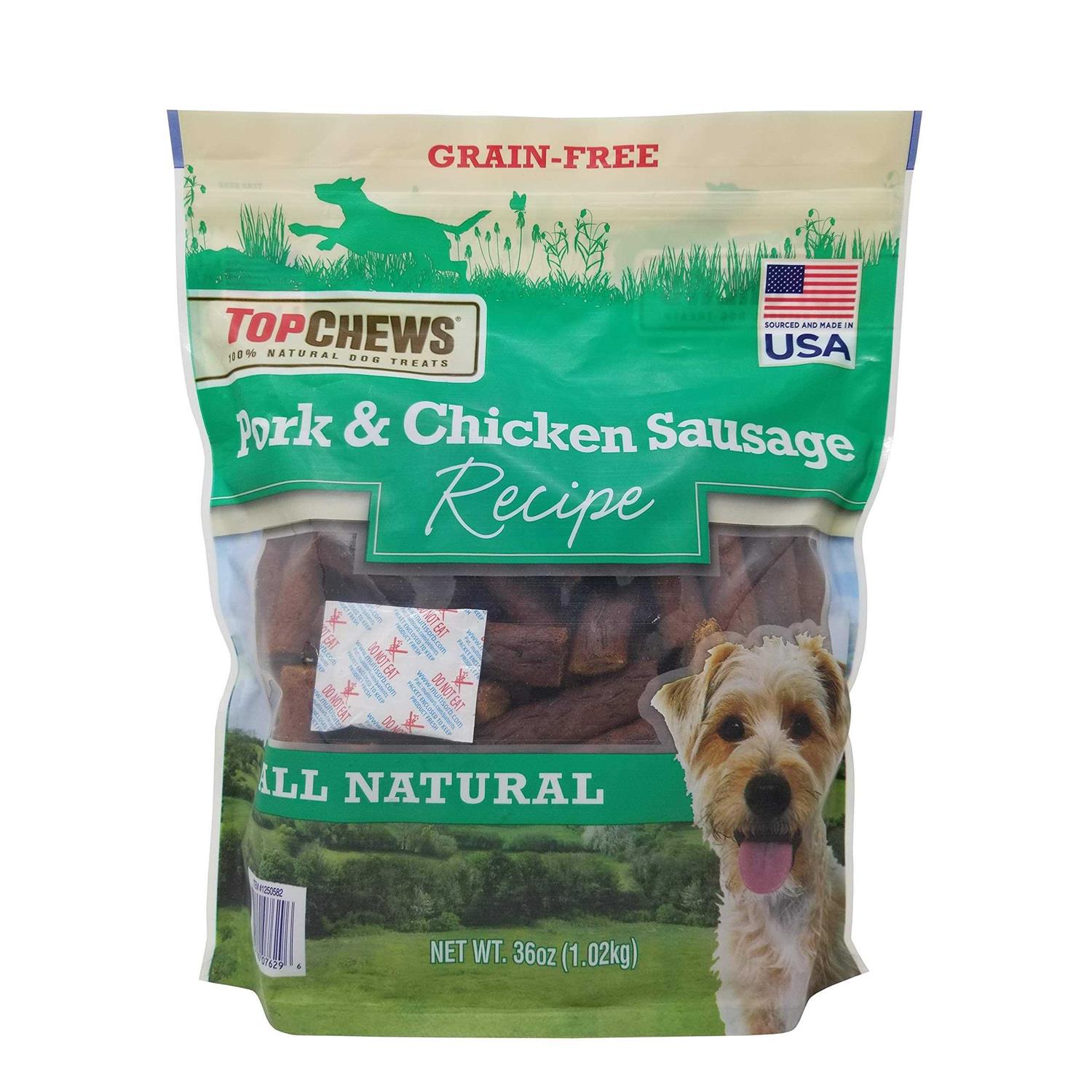 Top Chews Pork & Chicken Sausage Dog Treats 36 oz - Healthber