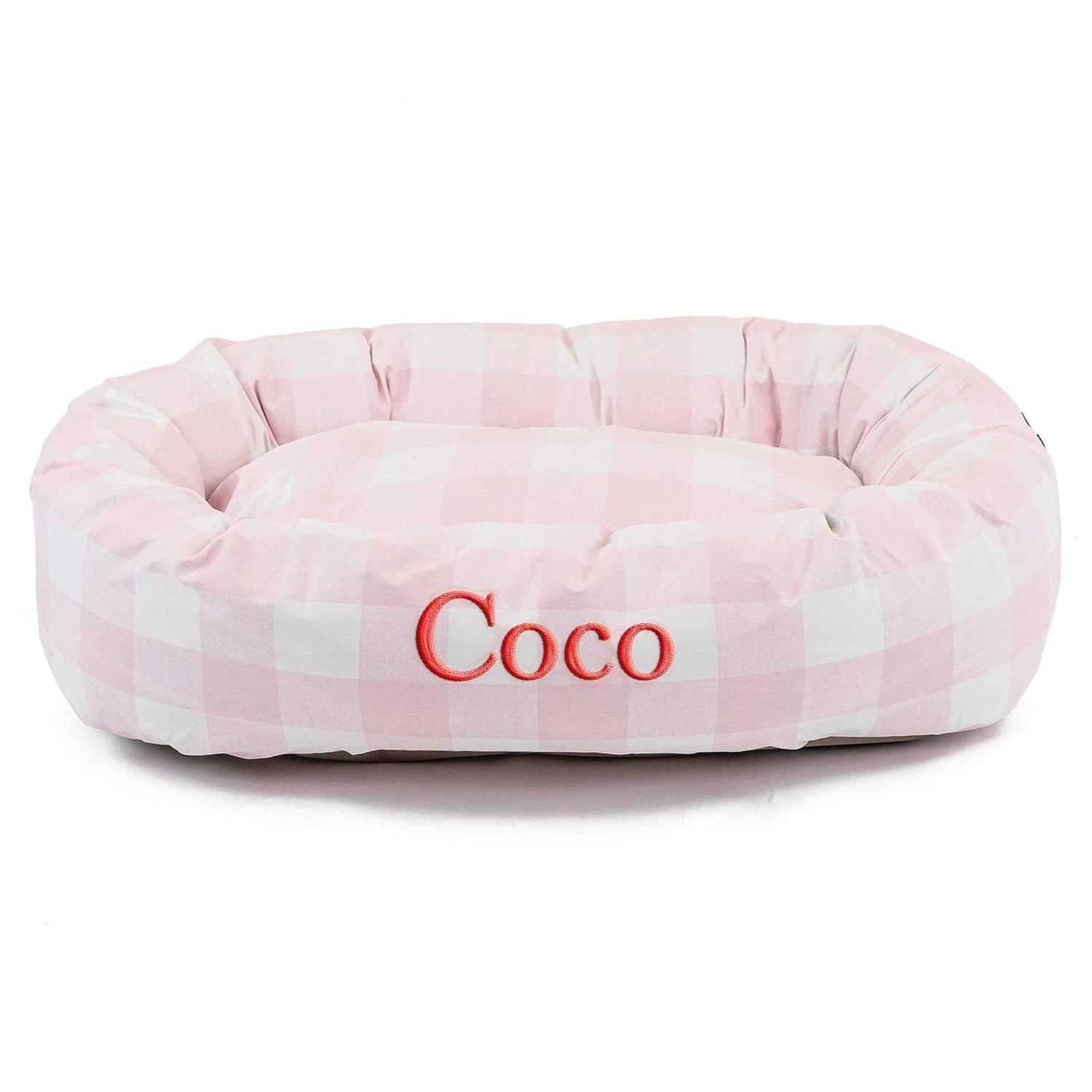 Majestic Pet Personalized Checkered Bagel Cat and Dog Bed - Healthber